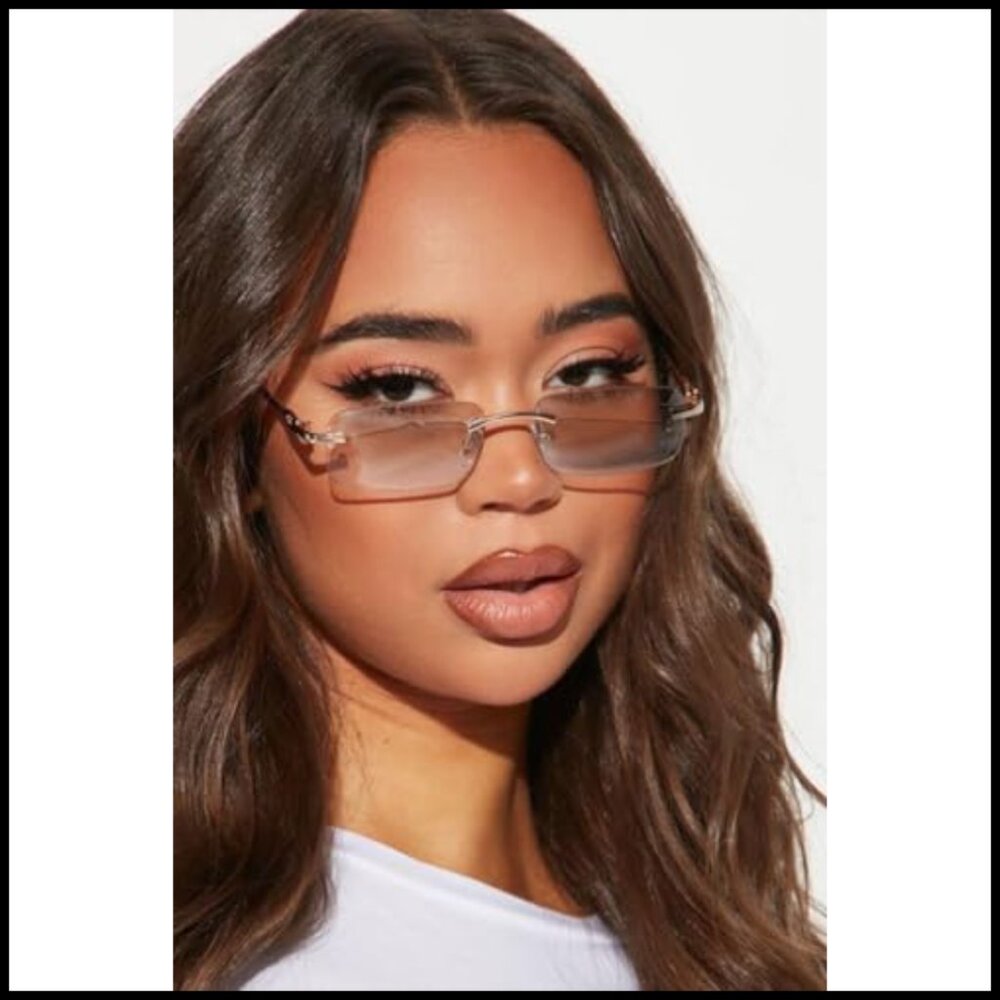 Rimless Rectangle Sunglasses Classic Minimalist F… - image 4